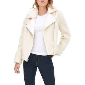 Levi’s Women's Cream Sherpa Moto Jacket Coat Size Large Teddy Ivory Cozy